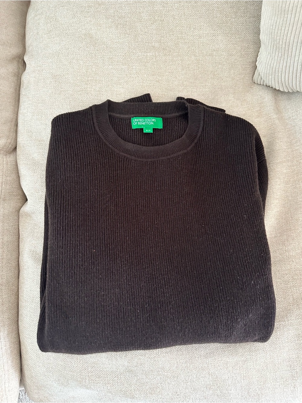 United Colors of Benetton Men's Brown Ribbed Crewneck Sweater